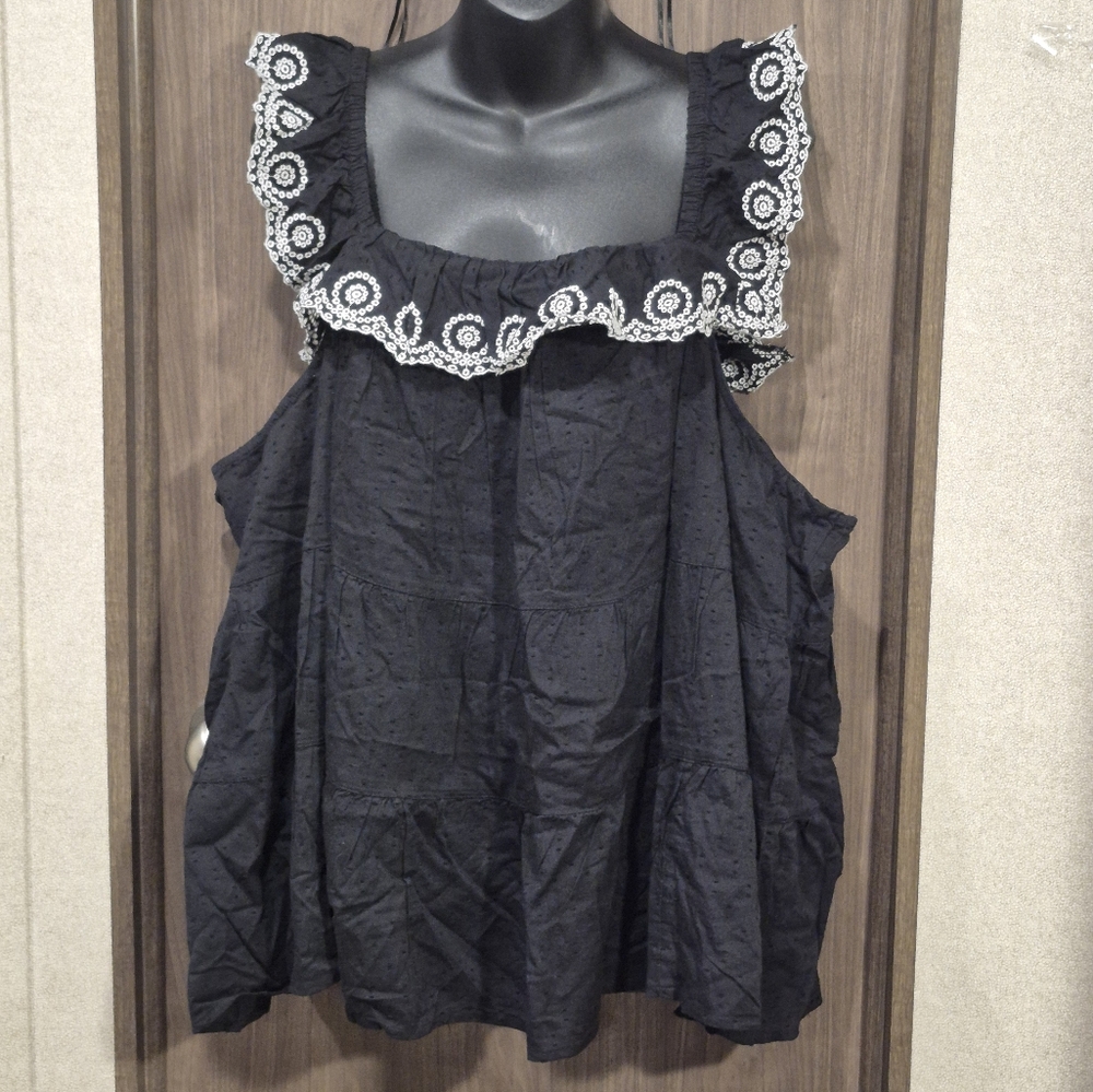 $15 Or 3/$30 Old Navy Black Sleeveless Ruffled Embroidered Clip Dot Swing 4X